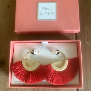 Red & Gold Tassel Earrings - Pink Linen